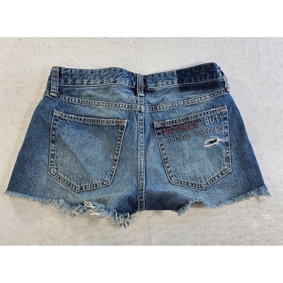Abercrombie & Fitch Jean Denim BF Shorts Womens 25/0 Blue Embroidered Peace Sign - Picture 2 of 12